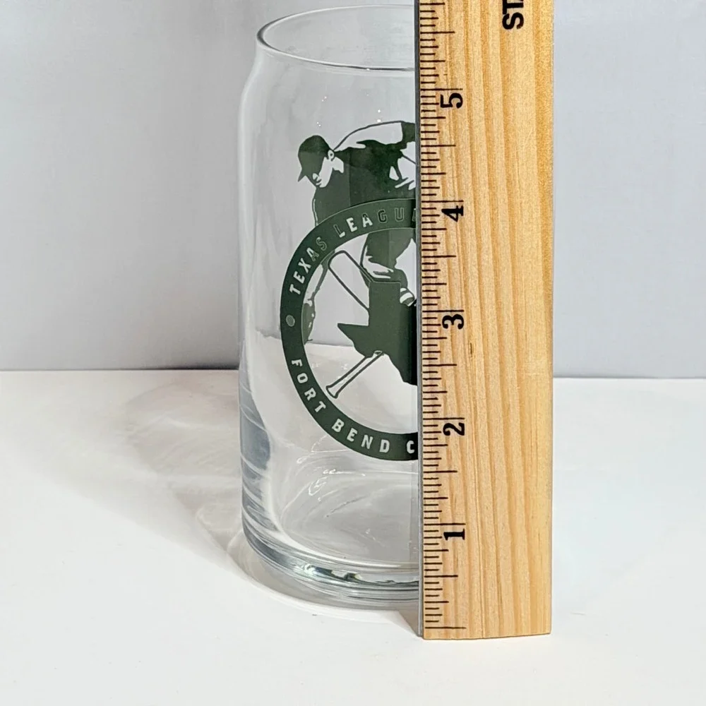 Texas Leaguer Brewing Co Beer Can Glass Fort Bend County TX Baseball Graphic